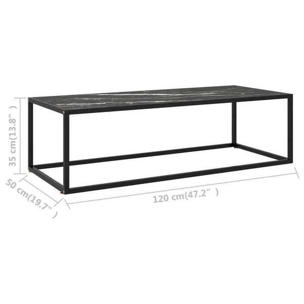 Schwarzer Couchtisch mit Marmor-Glas 120 cm
