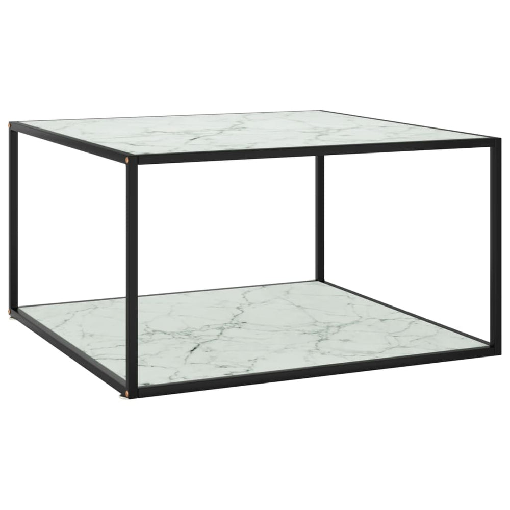 Schwarzer Couchtisch mit Marmor-Glasplatte 90x90 cm