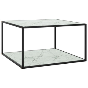 Schwarzer Couchtisch mit Marmor-Glasplatte 90x90 cm