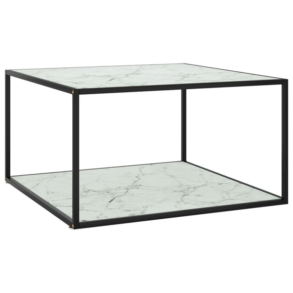 Schwarzer Couchtisch mit Marmor-Glasplatte 90x90 cm