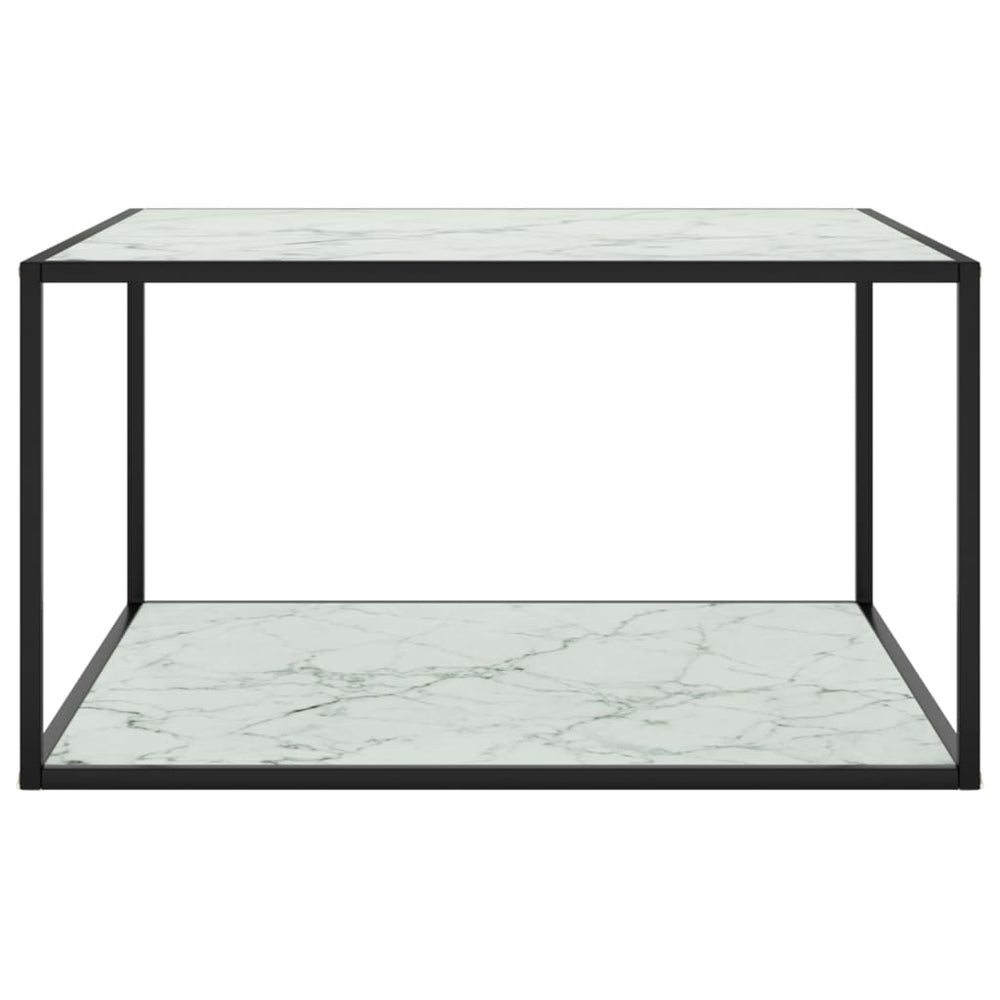 Schwarzer Couchtisch mit Marmor-Glasplatte 90x90 cm