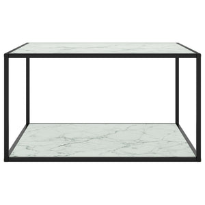 Schwarzer Couchtisch mit Marmor-Glasplatte 90x90 cm