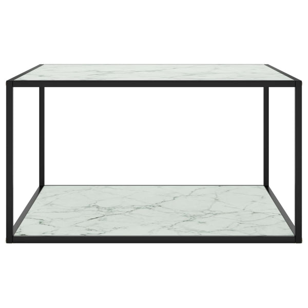 Schwarzer Couchtisch mit Marmor-Glasplatte 90x90 cm