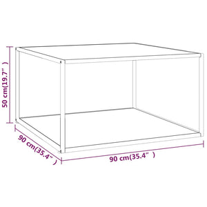 Schwarzer Couchtisch mit Marmor-Glasplatte 90x90 cm