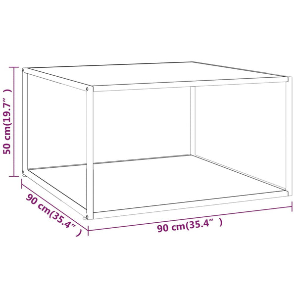Schwarzer Couchtisch mit Marmor-Glasplatte 90x90 cm