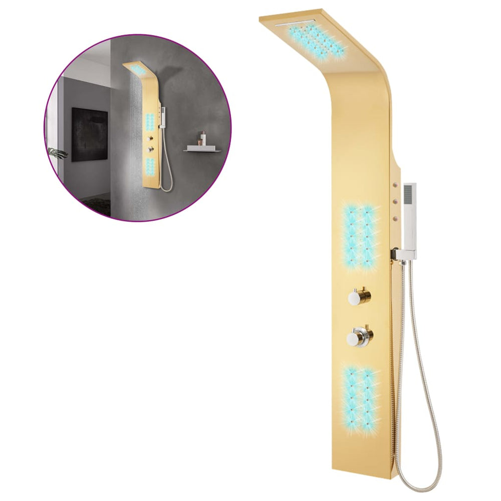 vidaXL Panneau de douche Acier inoxydable 201 Doré Incurvé