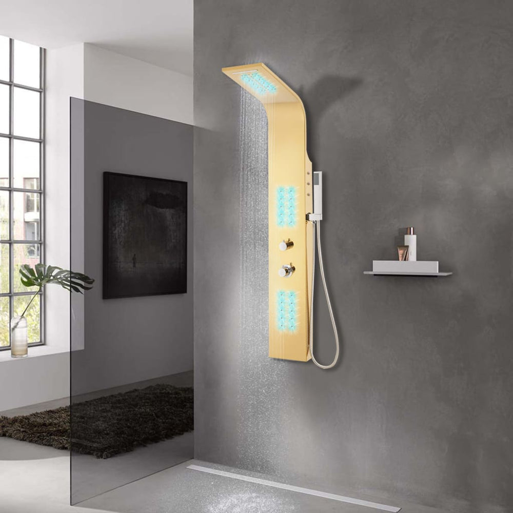 vidaXL Panneau de douche Acier inoxydable 201 Doré Incurvé