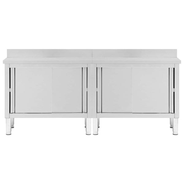 Arbeitsschränke mit Schiebetüren 2 Stk. 200x50x(95-97) cm Edelstahl