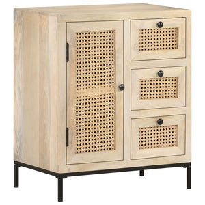 Mango Massivholz Sideboard mit Rohrgeflecht, 60 cm