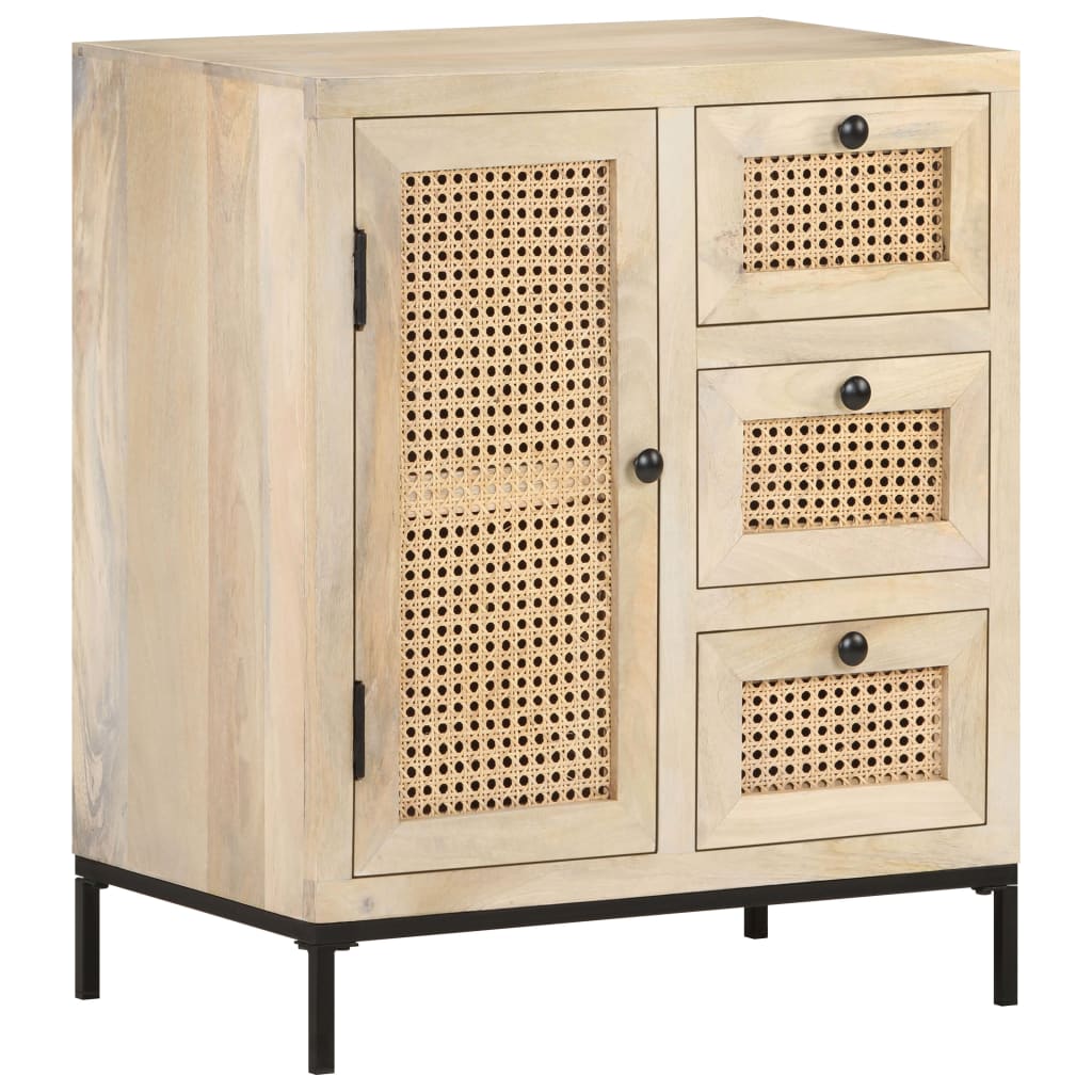 Mango Massivholz Sideboard mit Rohrgeflecht, 60 cm
