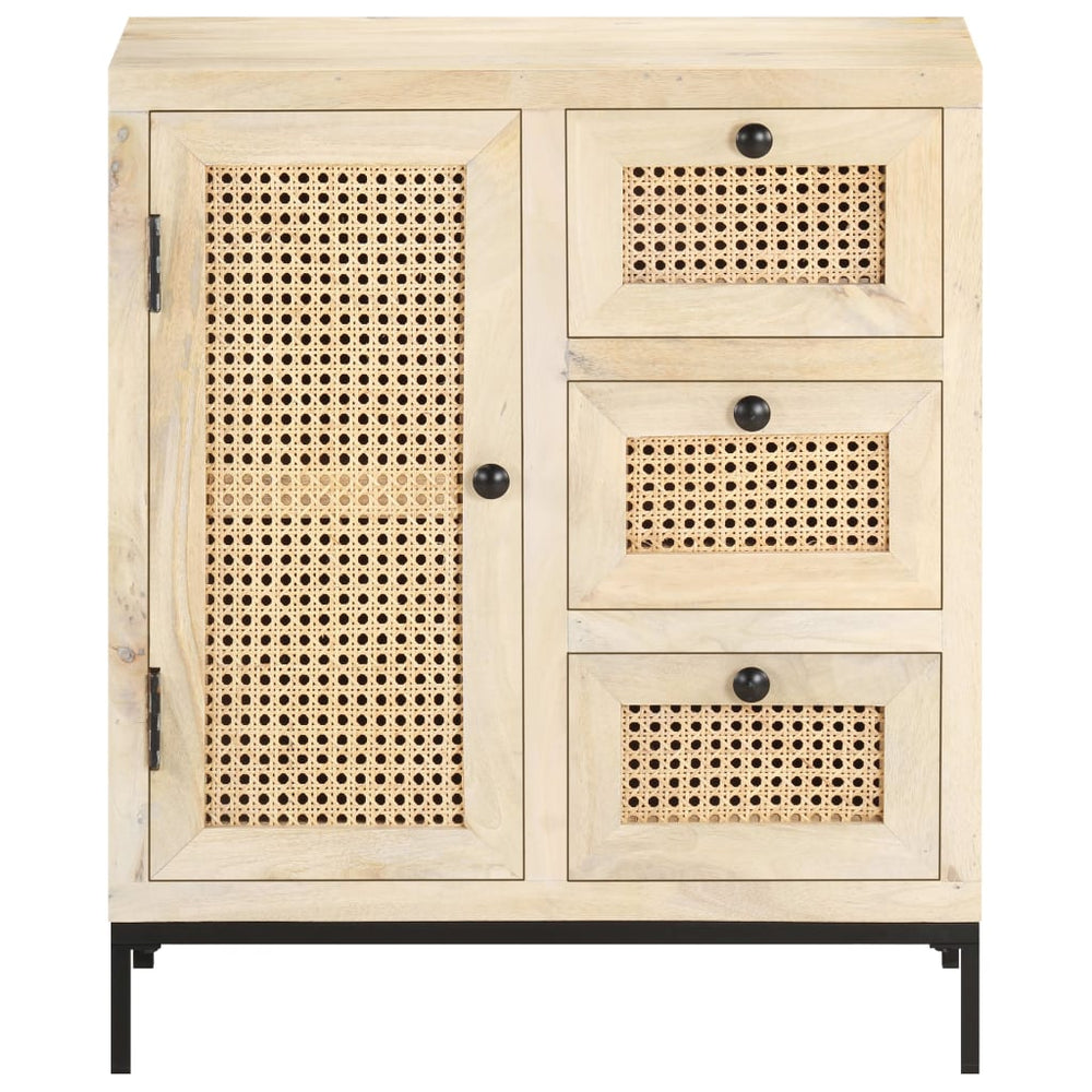 Mango Massivholz Sideboard mit Rohrgeflecht, 60 cm