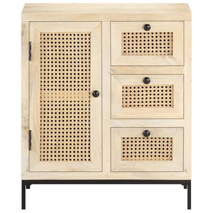 Mango Massivholz Sideboard mit Rohrgeflecht, 60 cm