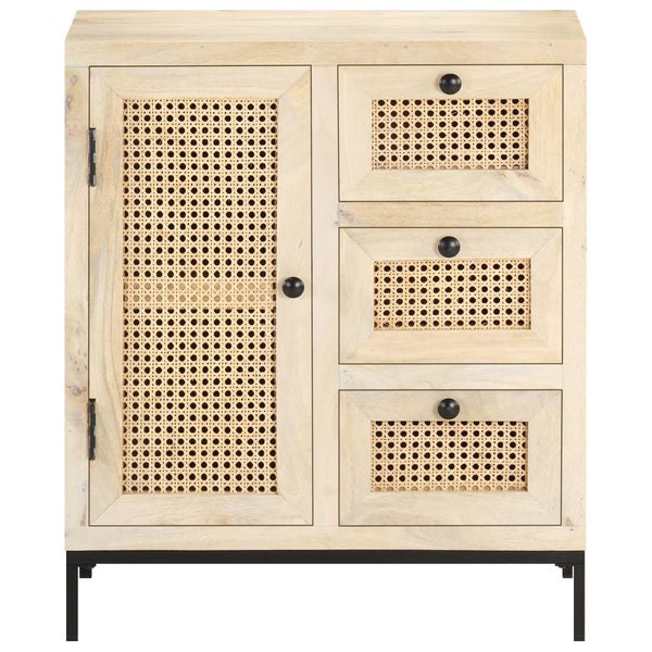 Mango Massivholz Sideboard mit Rohrgeflecht, 60 cm