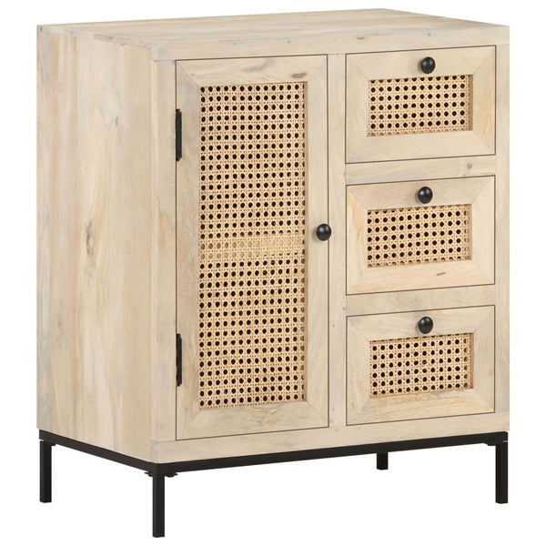 Mango Massivholz Sideboard mit Rohrgeflecht, 60 cm