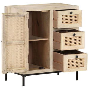 Mango Massivholz Sideboard mit Rohrgeflecht, 60 cm