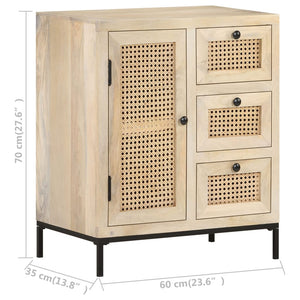 Mango Massivholz Sideboard mit Rohrgeflecht, 60 cm