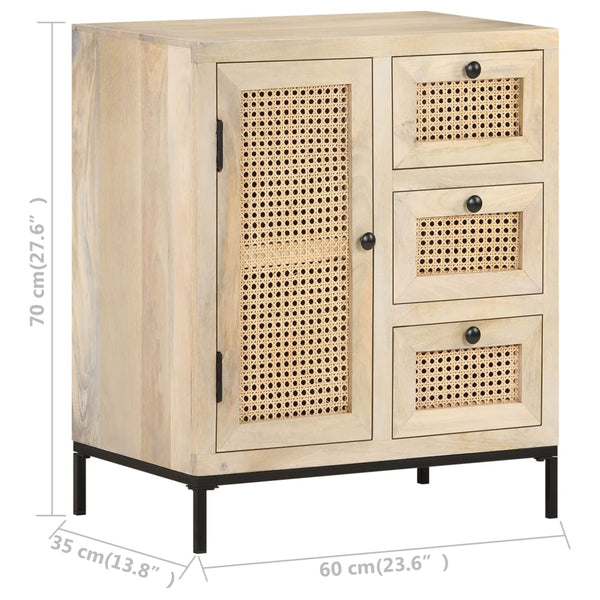 Mango Massivholz Sideboard mit Rohrgeflecht, 60 cm