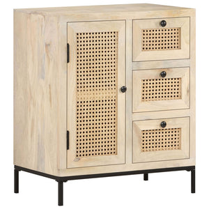 Mango Massivholz Sideboard mit Rohrgeflecht, 60 cm