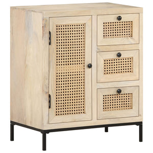 Mango Massivholz Sideboard mit Rohrgeflecht, 60 cm