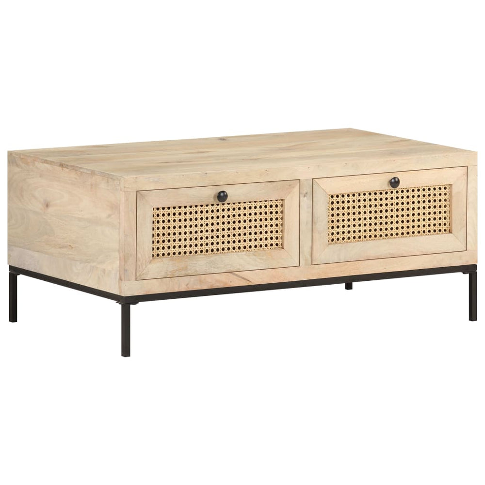 vidaXL Table basse 90x50x37 cm en bois de manguier massif et cannage