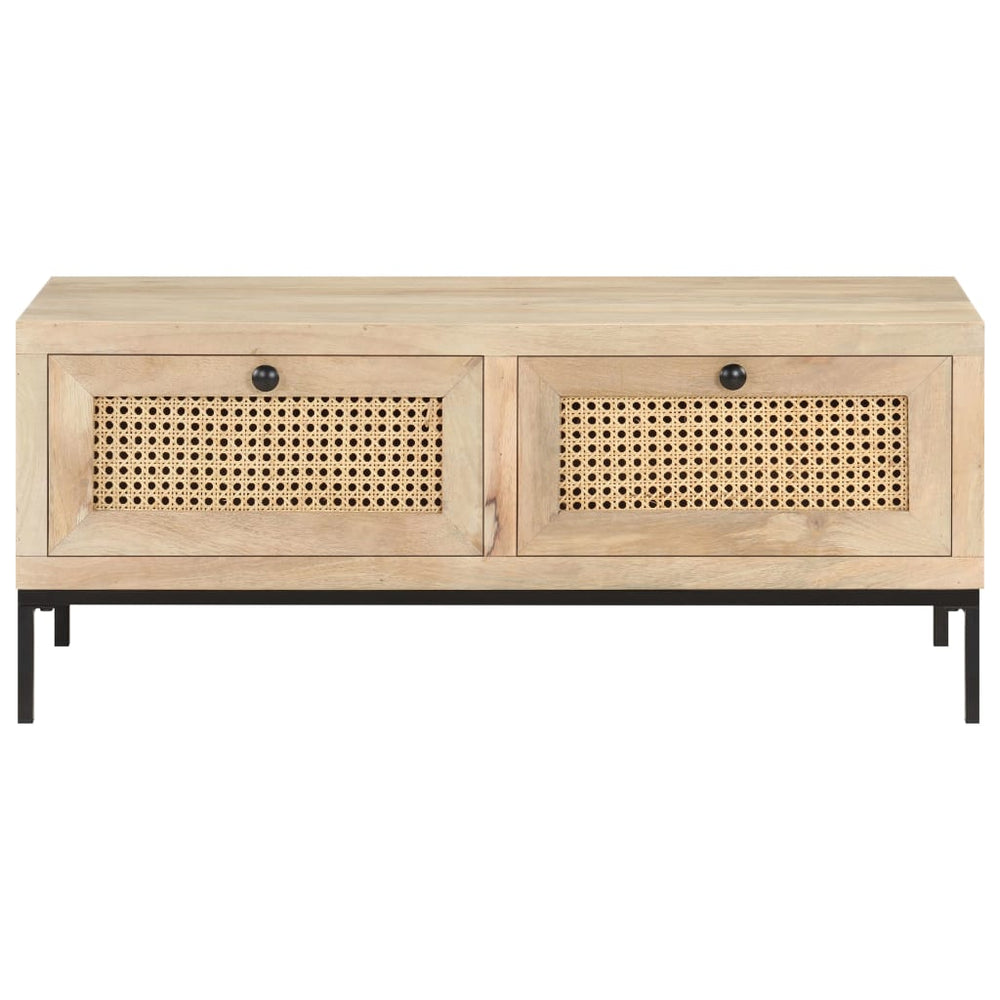 vidaXL Table basse 90x50x37 cm en bois de manguier massif et cannage