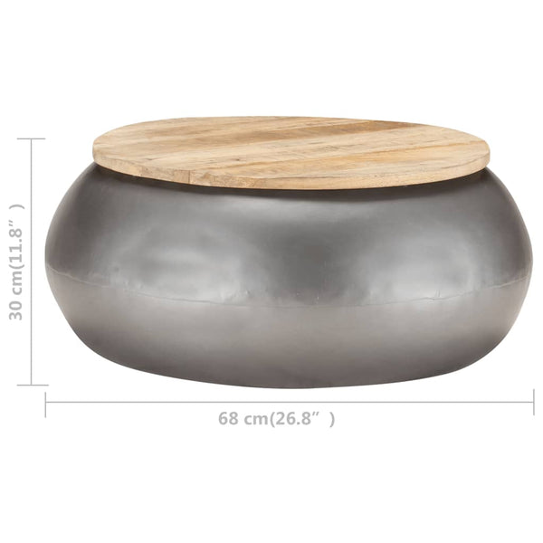 vidaXL Table basse grise 68x68x30 cm Bois de manguier massif