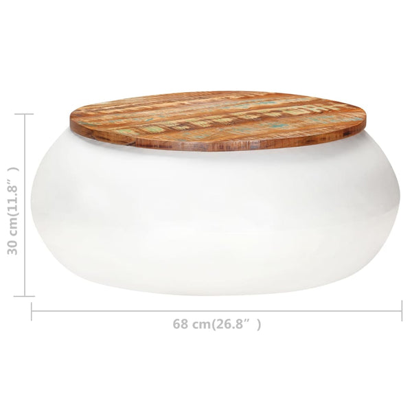 vidaXL Table basse blanc 68x68x30 cm en bois massif recyclé