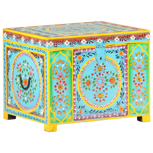 Handbemalte Aufbewahrungsbox Mango Massivholz 50x40x40 cm