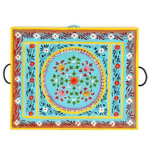 Handbemalte Aufbewahrungsbox Mango Massivholz 50x40x40 cm