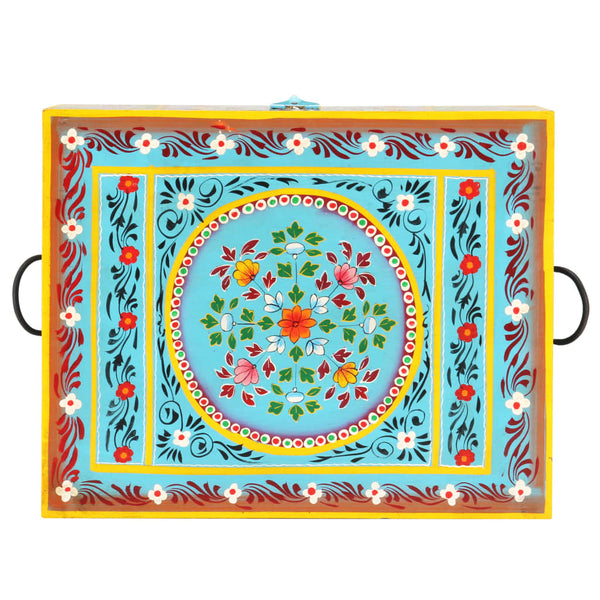 Handbemalte Aufbewahrungsbox Mango Massivholz 50x40x40 cm