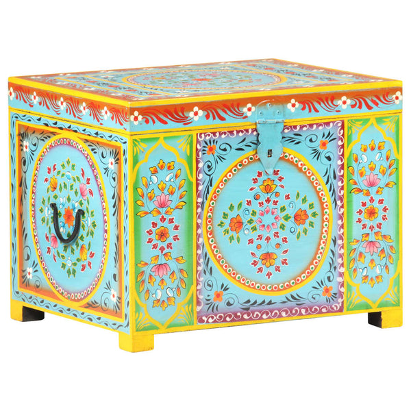 Handbemalte Aufbewahrungsbox Mango Massivholz 50x40x40 cm