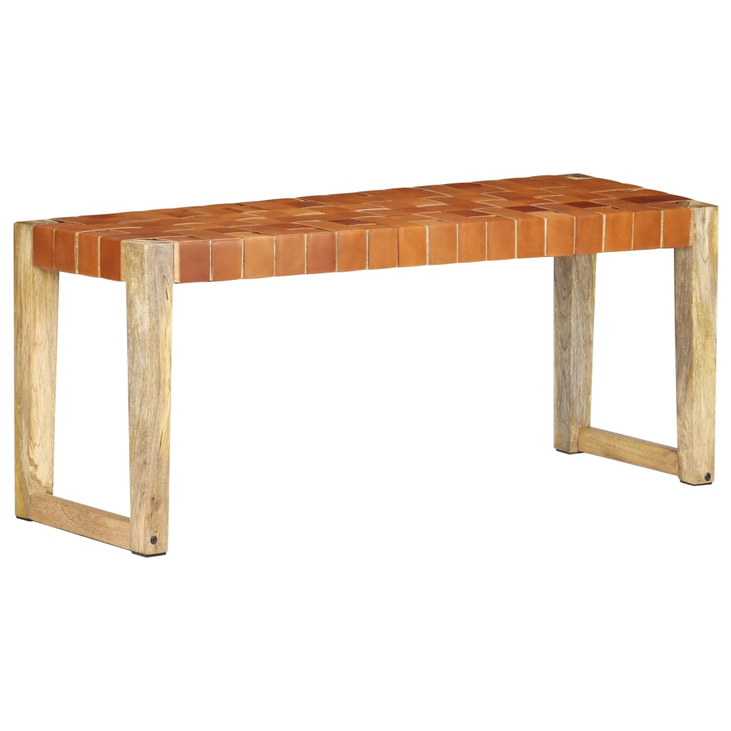 Echtleder Bank Braun 110 cm Mango Massivholz