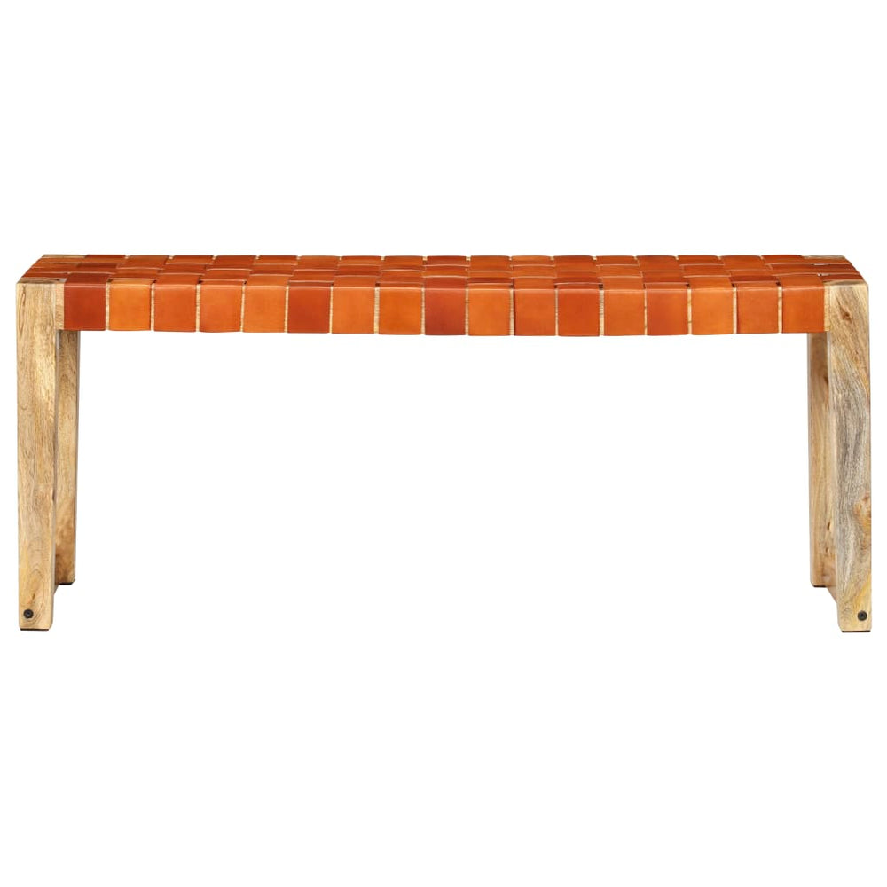 Echtleder Bank Braun 110 cm Mango Massivholz