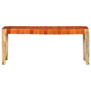 Echtleder Bank Braun 110 cm Mango Massivholz