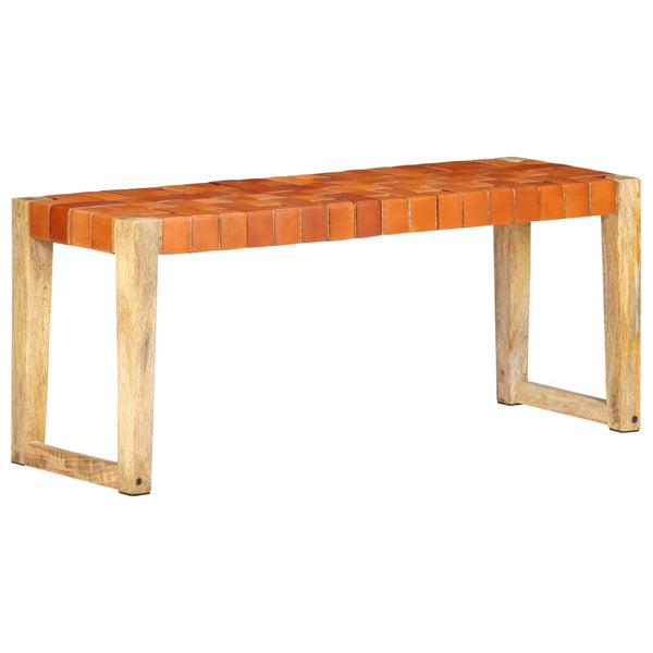 Echtleder Bank Braun 110 cm Mango Massivholz