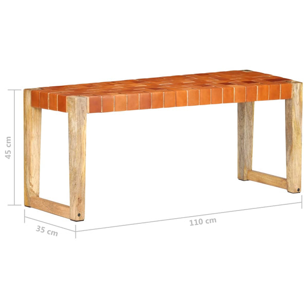 Echtleder Bank Braun 110 cm Mango Massivholz