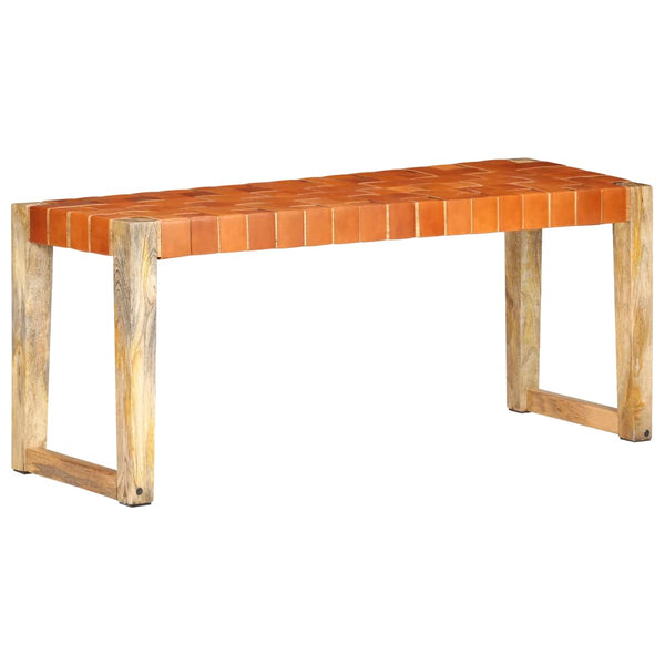 Echtleder Bank Braun 110 cm Mango Massivholz