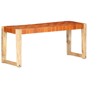 Echtleder Bank Braun 110 cm Mango Massivholz