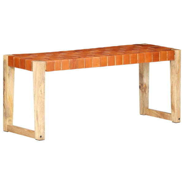 Echtleder Bank Braun 110 cm Mango Massivholz