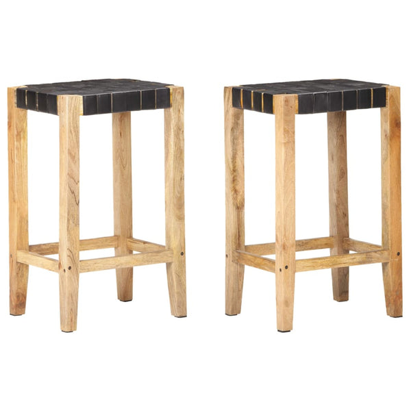 Echtleder Barhocker Schwarz 75 cm, 2er Set
