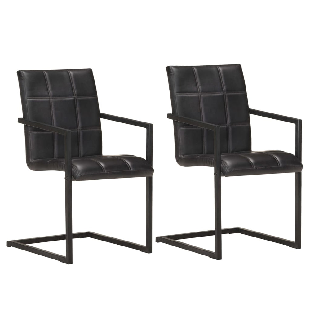 Freischwinger 2er Set Schwarz Echtleder