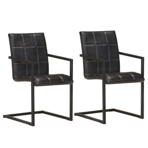 Freischwinger 2er Set Schwarz Echtleder