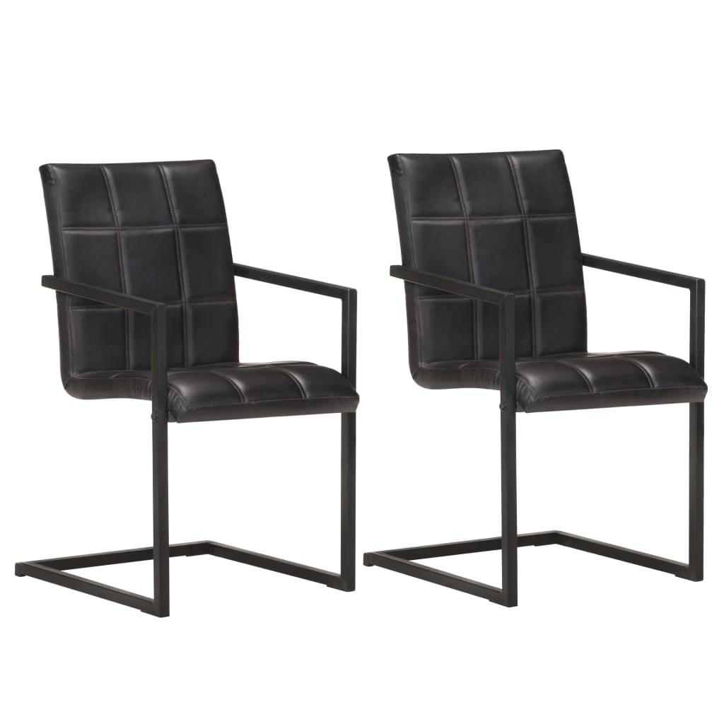 Freischwinger 2er Set Schwarz Echtleder