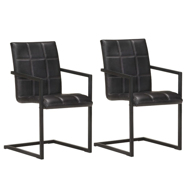 Freischwinger 2er Set Schwarz Echtleder