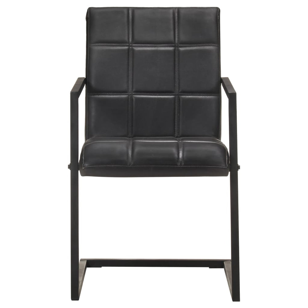 Freischwinger 2er Set Schwarz Echtleder