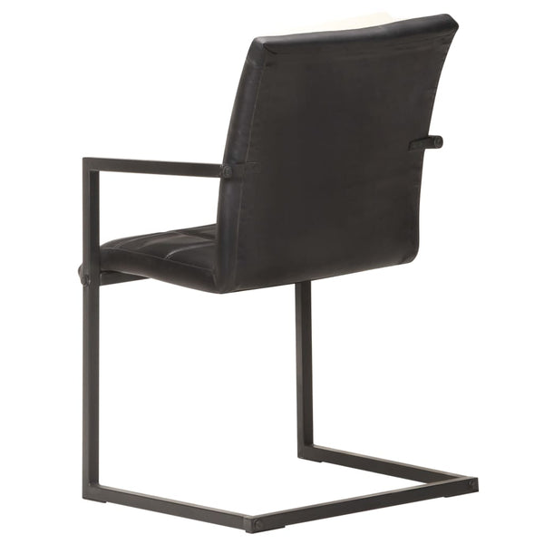 Freischwinger 2er Set Schwarz Echtleder