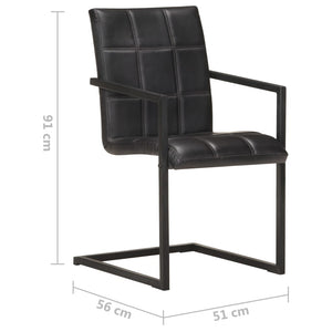 Freischwinger 2er Set Schwarz Echtleder