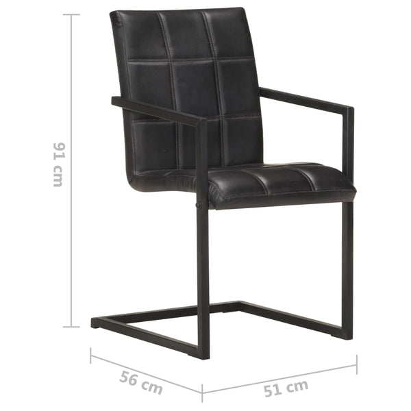 Freischwinger 2er Set Schwarz Echtleder