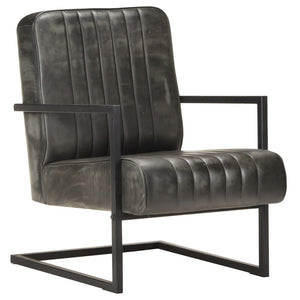 Freischwinger Sessel Grau Echtleder