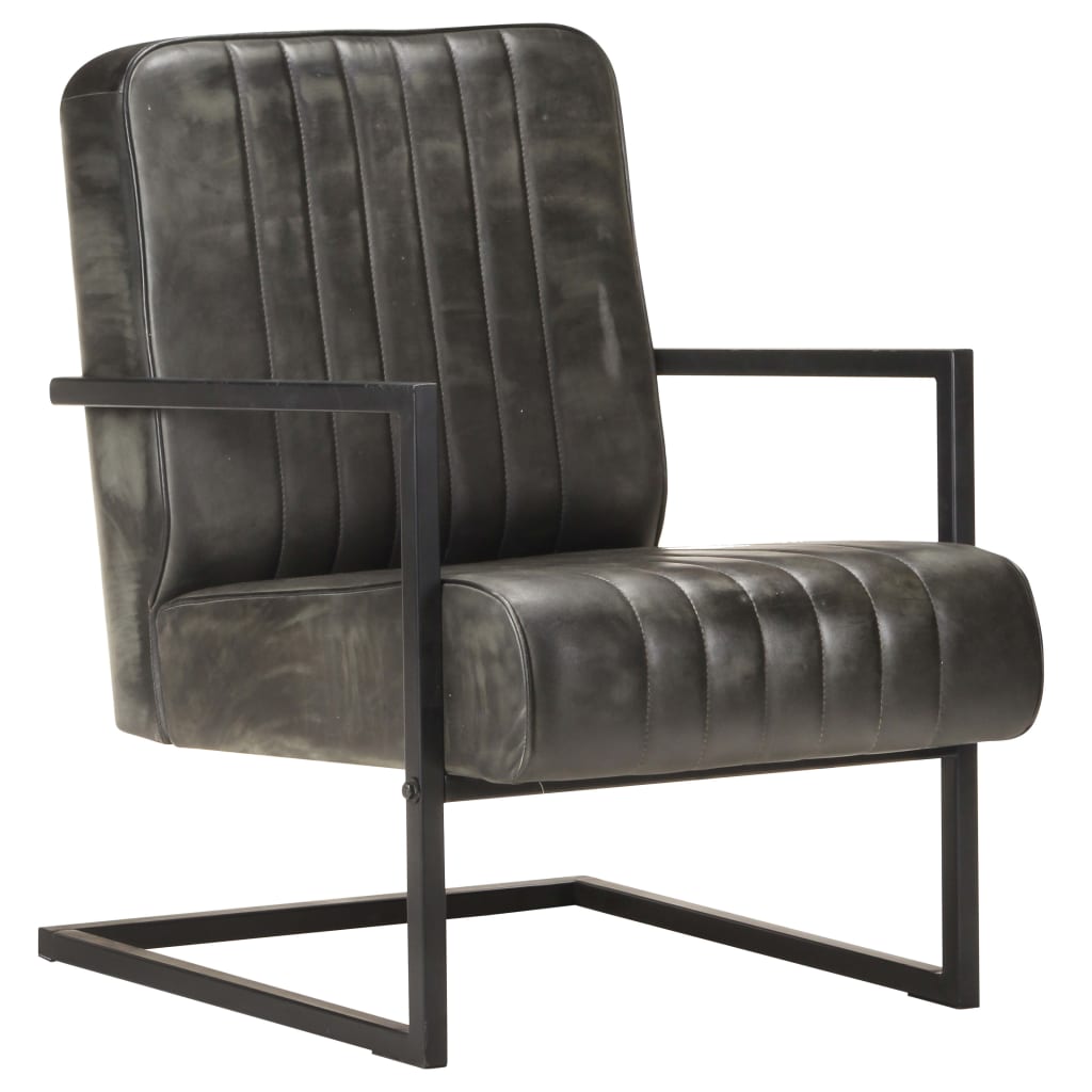 Freischwinger Sessel Grau Echtleder